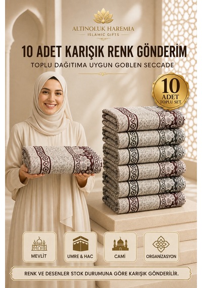 10'lu Ekonomik İnce Seccade Hafif Karışık Renk Toplu Dağıtım Namaz Seccadesi Çok Renkli