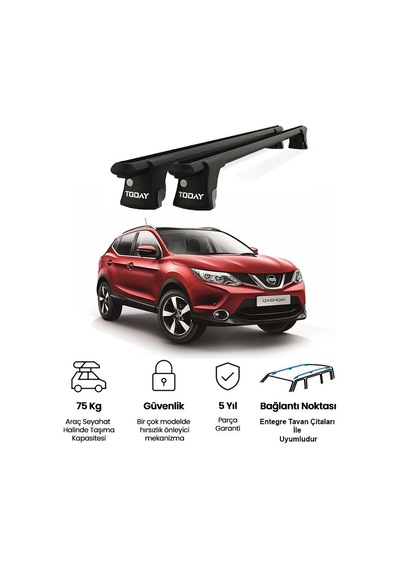 Trio-ı Missan Qashqai +2 2008-2013 Uyumlu Siyah Kilitli Ara Atkı 135cm Port Bagaj Tavan Barı