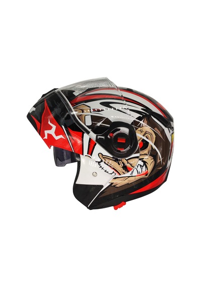 Free-M 961 Monkey Güneş Vizörlü Çeneden Açılır Kask Siyah - Beyaz - Kırmızı