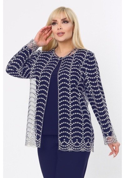 Ladies First Büyük Beden 3779 Lacivert-altın Ceket+bluz Takım 001