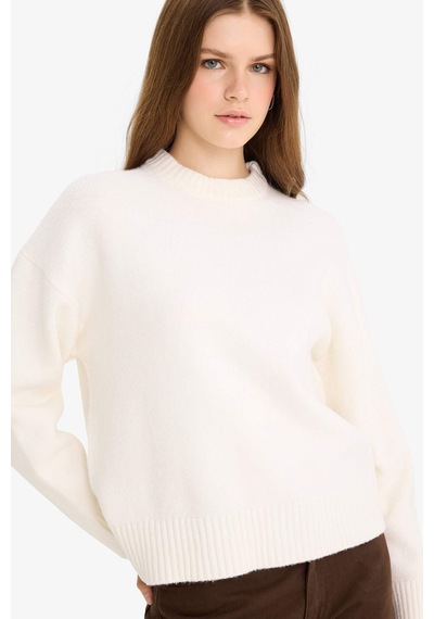 Defacto Oversize Geniş Kalıp Bisiklet Yaka Triko Kazak R6044az25wner105 Ekru