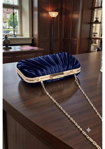 Zeyymoda Lacivert Pilse Desenli Abiye Çanta Pile Desen Abiye Çanta Ve Clutch Portföy El Gece Düğün Nişan Abiye Çantası