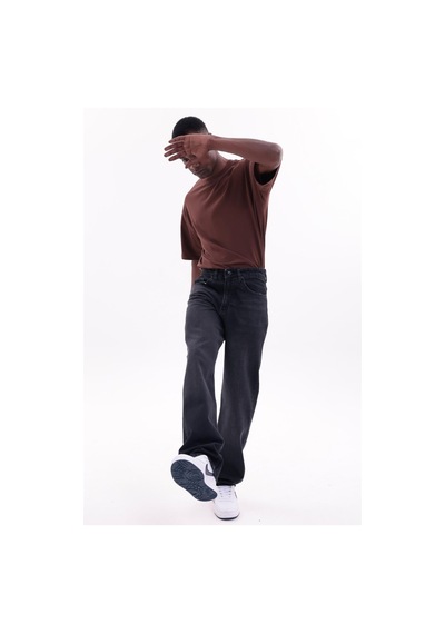 Freemen Erkek Baggy Bol Kesim Kot Pantolon Koyu Siyah