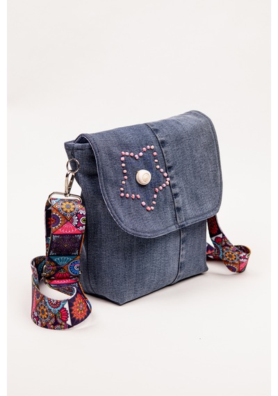 Fabric Craft Bag Omuz Askılı Denim Çanta Ayarlanabilir Askılı Astarlı 26x23 Cm