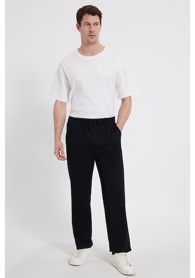 Tudors Erkek Siyah Baggy Fit Rahat Kesim Modal Kumaş Soft Doku Beli Bağcıklı Yan Cepli Eşofman Altı-46289