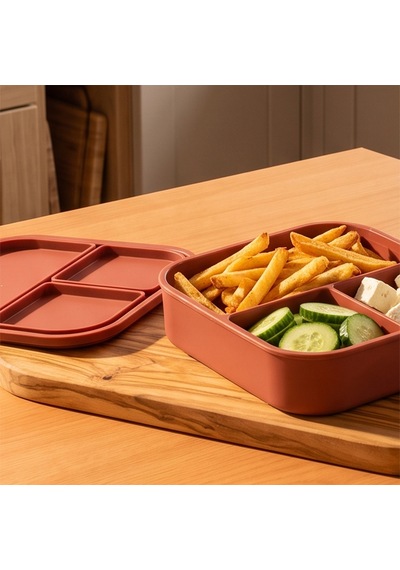 Porsima 34008-1 Silikon 3 Bölmeli Beslenme Kabı Kiremit 14 16cm