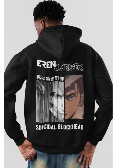 Sevbano Eren Jaeger Attack On Titan Suicidal Blockhead Anime Sırt Baskılı Siyah
