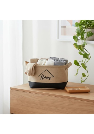 Deconox Dikdörtgen Jüt Düzenleyici Sepet 24x17x14 Cm Krem Renk Katlanabilir Kumaş Kulplu Organizer / Ev, Mutfa Diğer