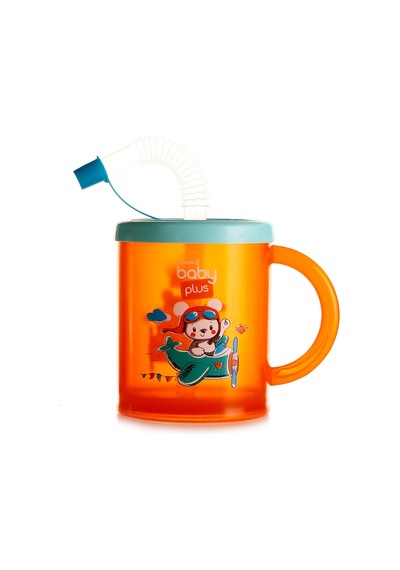 Baby Plus Turuncu Desenli Pipetli Bebek Bardak 210 ML Turuncu