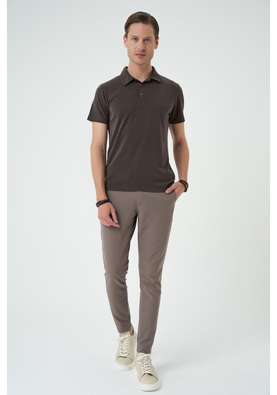 Efor Slim Fit Düğmeli Polo Yaka Pamuklu Koyu Vizon Tişört Ts 879 Vizon