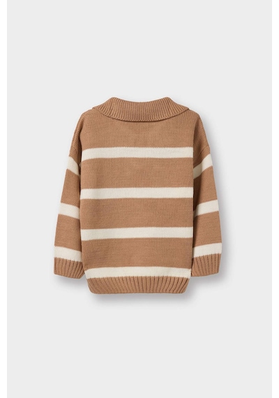 Defacto Erkek Bebek Polo Yaka Çizgili Kazak C8879a525auer105 Ekru