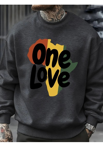 Startmore Tarzsokak One Love Afrika Kıtası Baskılı Sweatshirt Erkekler Bisiklet Yaka Kıyafetler Sonbahar Polar Ka Antrasit