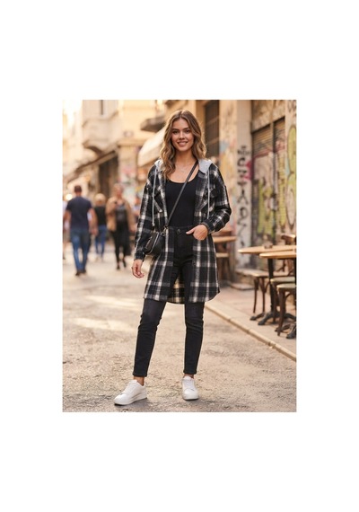 Polologin Butik Polologin Kadın Siyah-beyaz Ekose Desenli Kapüşonlu Şardonlu Oduncu Tunik Gömlek Siyah Polologin Butik Polologin Kadın Siyah-beyaz Ekose Desenli Kapüşonlu Şardonlu Oduncu Tunik Gömlek Siyah