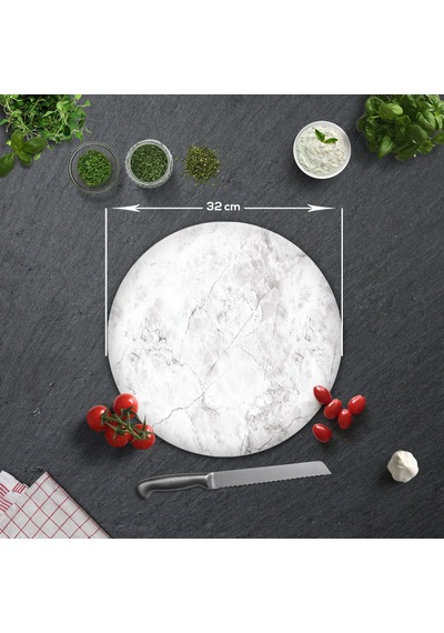 Decorita Cam Kesme Tahtası | Taş Görünümlü | Çap32cm