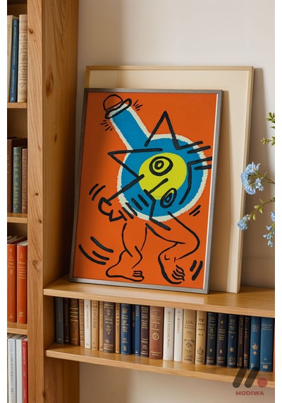 Turuncu Figür Pop Art, Siyah Çerçeveli Duvar Tablosu - Renkli Ev Dekorasyonu