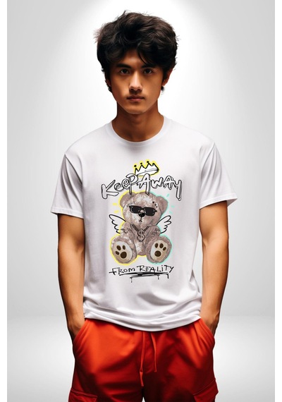 Gerçeklikten Uzak Tutun Unisex Unisex Beyaz Organik Baskılı T-shirt Penye Yüksek Kalite Beyaz