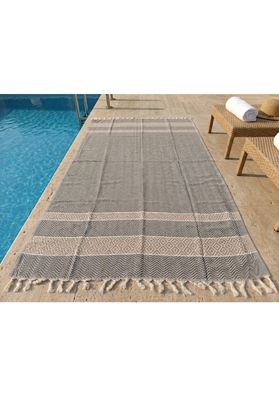 Ludıa Dekoratif Balıksırtı Desenli %100 Pamuklu Gri Peştemal Havlu 180x98 Cm