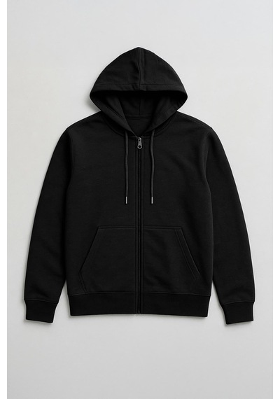Markapia Erkek Fermuarlı Kapüşonlu Cepli Sweatshirt Siyah