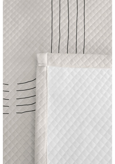 Geometrik Genç Odası Tek Kişilik Pike Takımı - Sarı Gri Minimal 160x220 Cm Kapitone Yatak Örtüsü Kremamsı Amber Kabuğu
