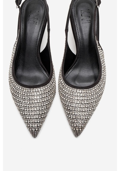 Luvishoes Yasmına Siyah Gümüş Taşlı Kadın Topuklu Ayakkabı Siyah - Gümüş