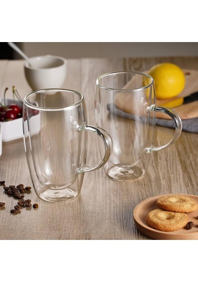 Lexroo 450 Ml Çift Cidarlı Şeffaf Cam Kupa