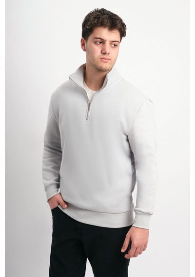 We&me Regular Fit Yarım Fermuarlı Dik Yaka Basic Sweatshirt Gri