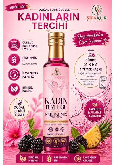 Kadın Tuzluğu Şurubu Natural Mix 250 ml – Bromelain, Berberin ve Karadut İçeren