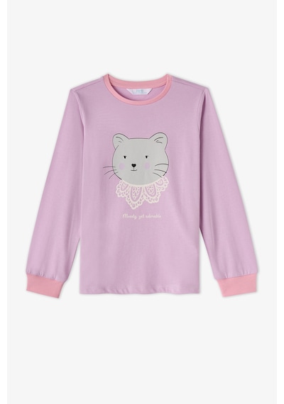 Penti Kız Çocuk Pembe Dainty Kitty Pamuklu Uzun Kollu 2li Pijama Takımı