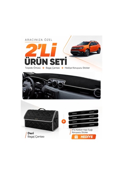 E-biz Dacia Duster 2 Nesil Makyajlı Makyajsız 2018-2023 Torpido + Deri Çanta - Siyah-gri - Da008