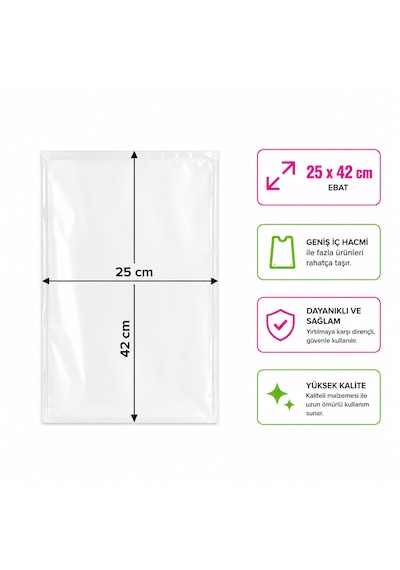 Bakkaliye Poşeti 25x42 Cm 140 Adet 3'lük 1 Kg Şeffaf Sızdırmaz Bakliyat Şeker Balık Market Poşeti