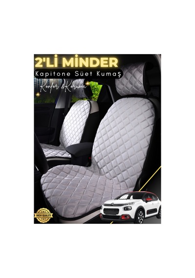 Citroen C1 Uyumlu 2'li Süet Oto Koltuk Minderi Terletmez Kolay Montaj Oto Koltuk Kılıfı A3 Gri
