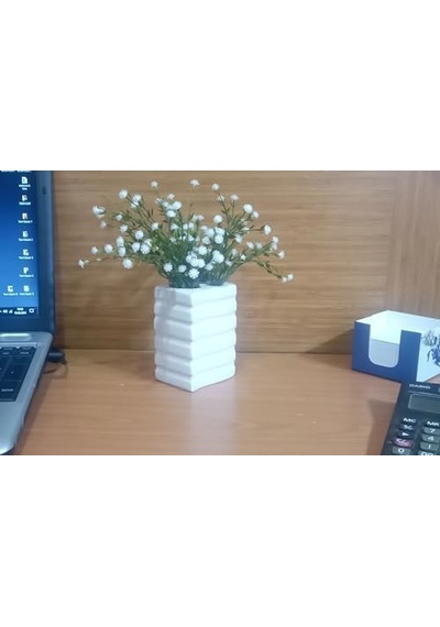 Vazo Dahil,vazo Dahil,vazoda Çiçek,beyaz Yapay Çiçek,vazo Dekoratif Kare Çizgili 8x6x16cm 20beyazcipso