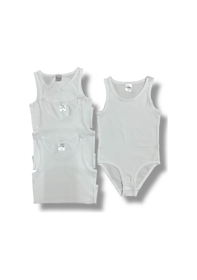 Fuar Baby 4'lü %100 Pamuk Alttan Çıtçıtlı Beyaz Atlet Body Çocuk İç Giyim Beyaz