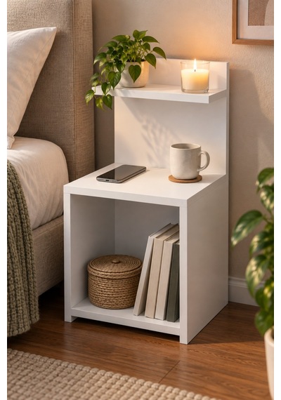 Sulorahome Beyaz Açık Raflı Komodin Ve Yan Sehpa