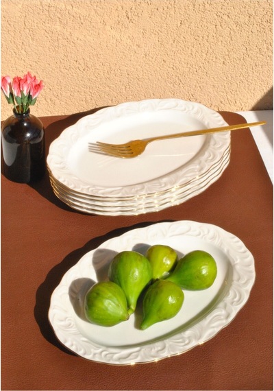 6 Adet Porselen Yaldızlı Orta Boy Kayık Tabak 23 Cm Meze Sunum Tabağı Gold