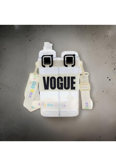 Çift Bölmeli Vogue Matara, 900 Ml Çift Kapaklı, Pipetli Çocuk Suluk Okul Için Boyun Askılı Suluk Beyaz