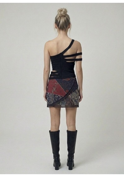 Neden Tekstil Asimetrik Tek Omuz Triko Crop Bluz - Siyah