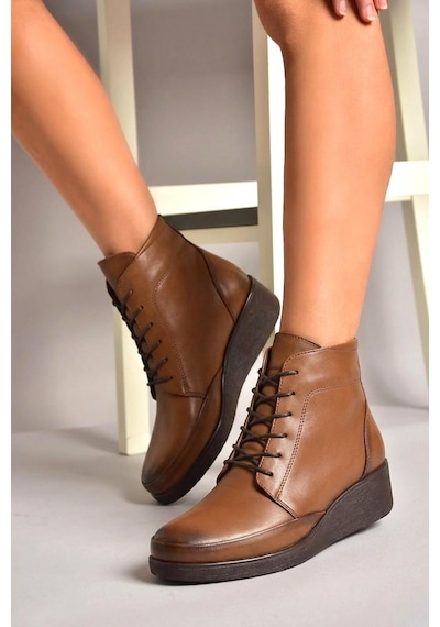Fox Shoes N555093503 Taba Hakiki Deri Comfort Ortopedik Taban Kadın Bot