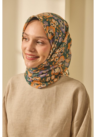 Silk Home Mine Desen Soft Pamuk Eşarp Yeşil Turuncu
