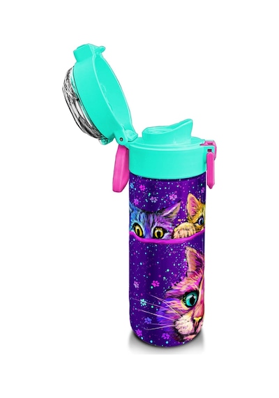 Coral High Kids Mor Pembe Kedi Desenli Pipetli Ve Direkt İçim Çelik Termos 500 Ml 31939 Mor - Açık Pembe