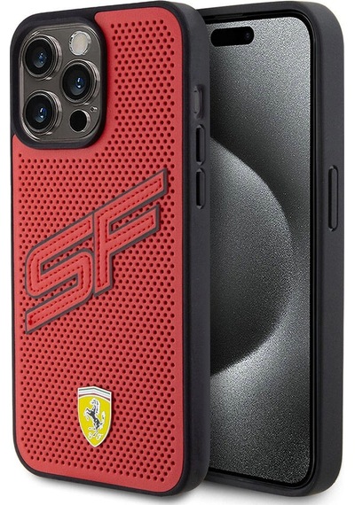 Apple iPhone Uyumlu 15 Pro Max Kılıf Ferrari  Lisanslı Pu Delikli Arka Yüzey Metal Logolu Dikişli Bü
