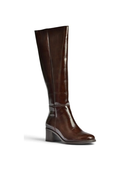 Fox Shoes Z608182811 Kahverengi Kroko Baskılı Kalın Topuklu Kadın Çizme