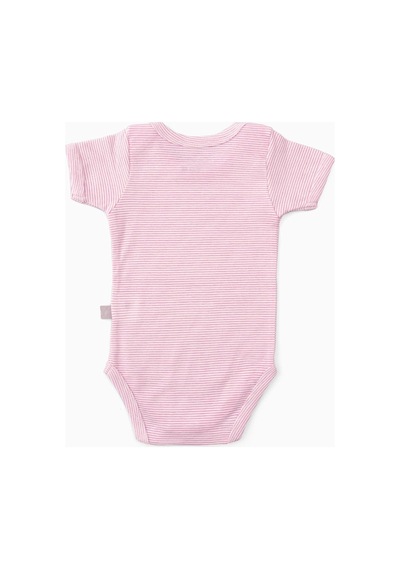 Boumini Bebek Çıtçıtlı Kısa Kollu Body Zarf Yaka Pembe Çizgili-pembe Pembe