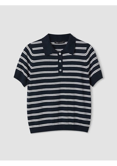 Lcw Modest Lacivert Polo Yaka Çizgili Kadın Triko Kazak