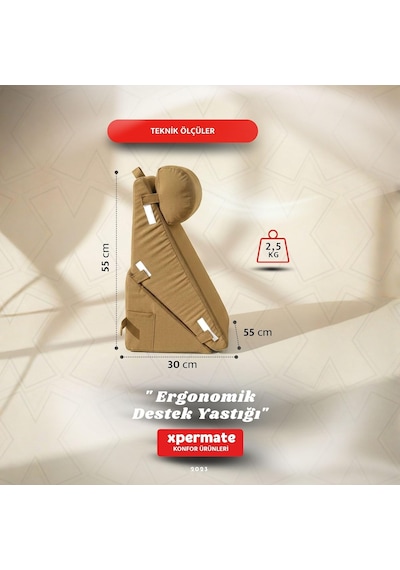 Ergonomik Destek Yastığı Baş, Sırt, Bel Ve Bacak Desteği Kahverengi