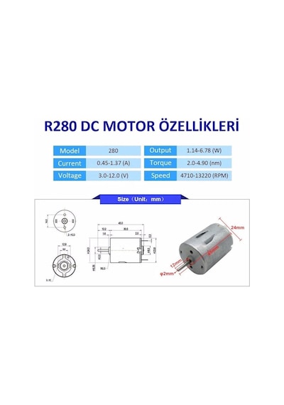 R280 3-12 V - 5000-15000 Rpm Dc Motor Deney Motoru 1 Adet