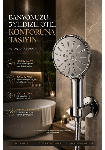 Premium 5 Kademeli Duş Başlığı Yüksek Basınçlı Tasarruflu El Duşu Krom Kaplama Paslanmaz Gövde Stand Çok Renkli