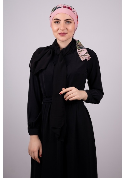 Hürrem Bone Pudra Pratik Hazır Geçmeli Tesettür Bone Sandy Kumaş Desenli Şifo (545491051) Pudra