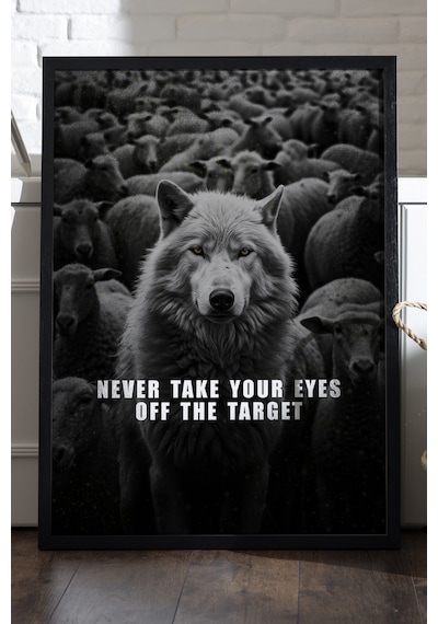 Kurt Motivasyon Siyah Ahşap Çerçeveli Poster, Dekoratif Hediyelik Duvar Tablosu