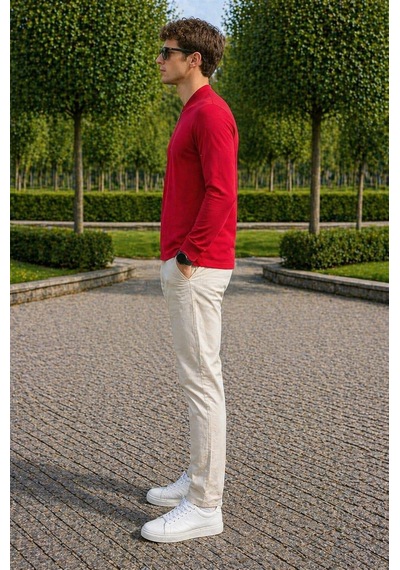 Alexandergardi Hakim Yaka Yarım Fermuarlı Erkek Sweatshirt Kırmızı